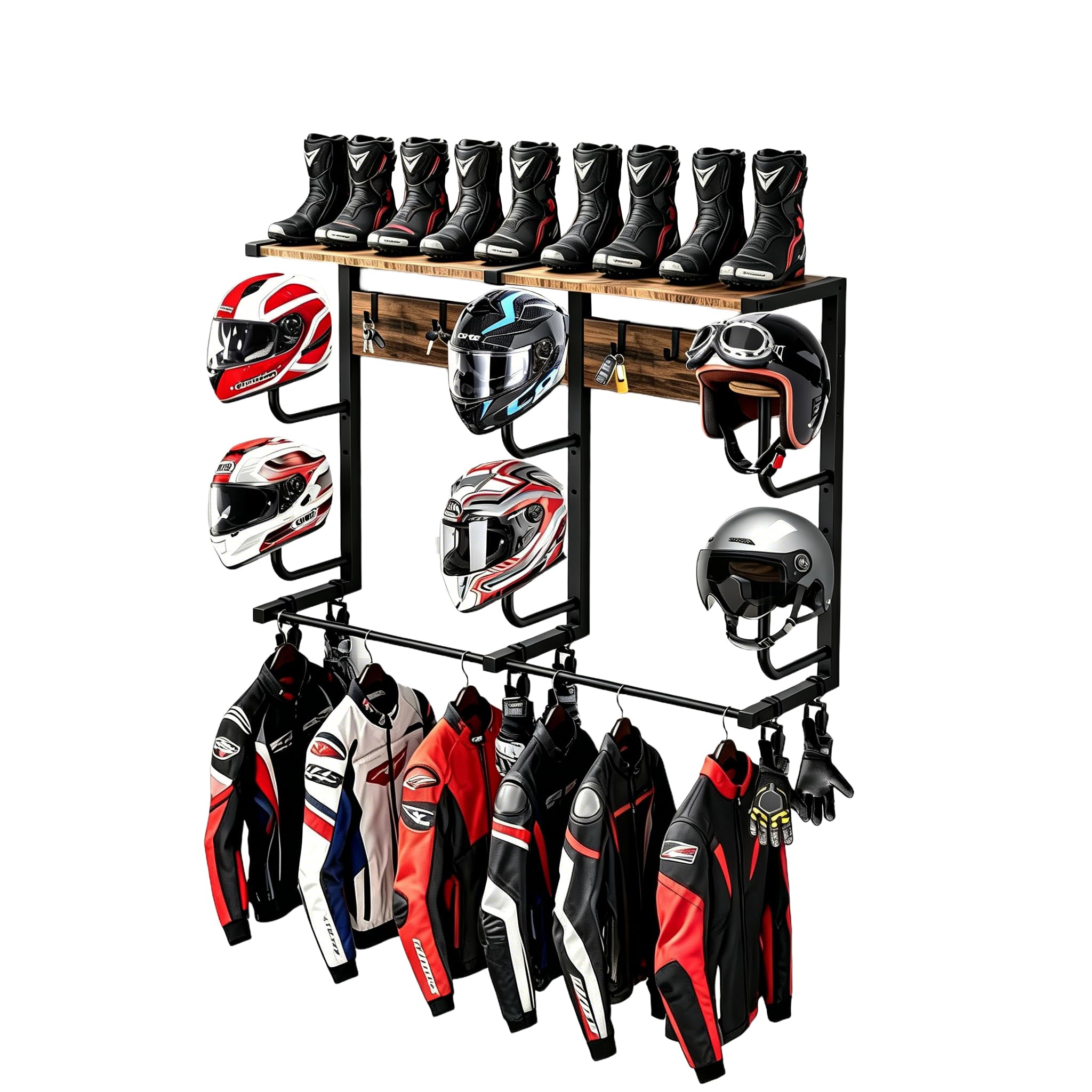 Motorcycle Gear Garage Storage - Wall-Mounted Motorcycle Gear Organizer With 6